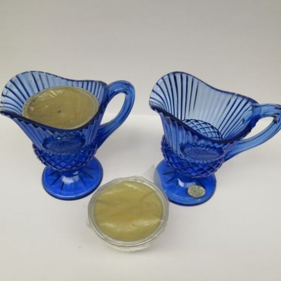 2 - Fostoria Cobalt Blue AVON WHITE HOUSE 5 1/2 In Footed Creamers Candle Holder - Picture 3 of 5